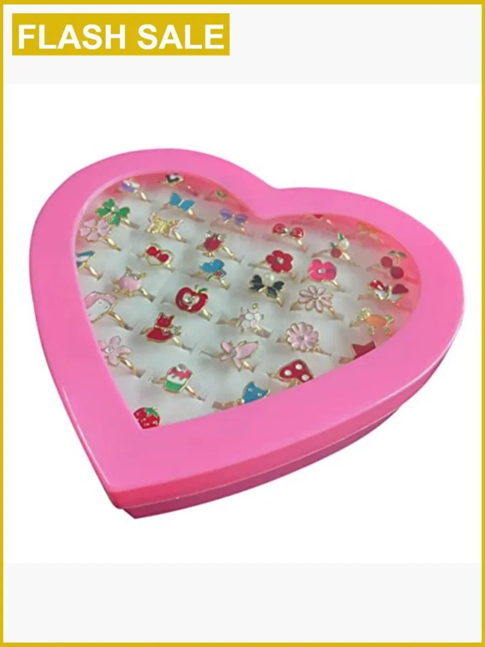 36pcs Girls Dress Up Jewelry Rings in Box Adjustable No Duplication Party Favors
